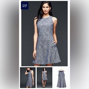 Gap Tweed Career Mini Dress Size 10 Tall Blue Side Pockets A-Line Sleeveless NWT